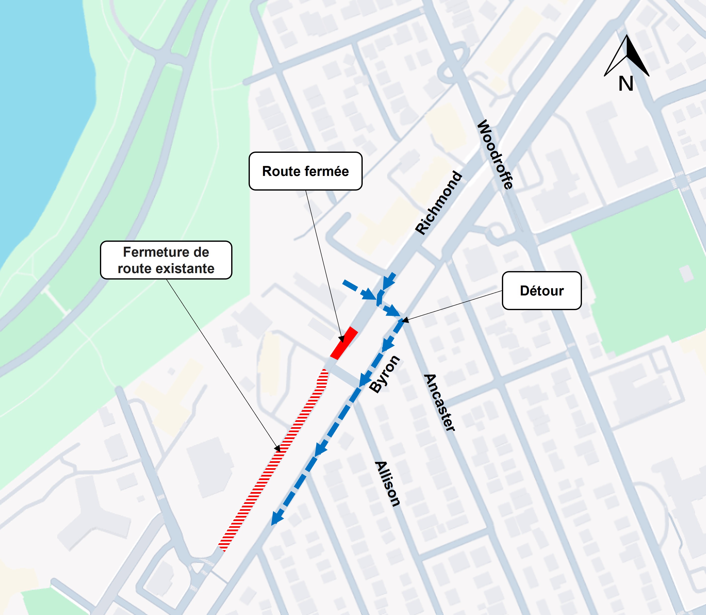 Carte de Richmond Road, montrant la petite zone de travail devant Tim Hortons.