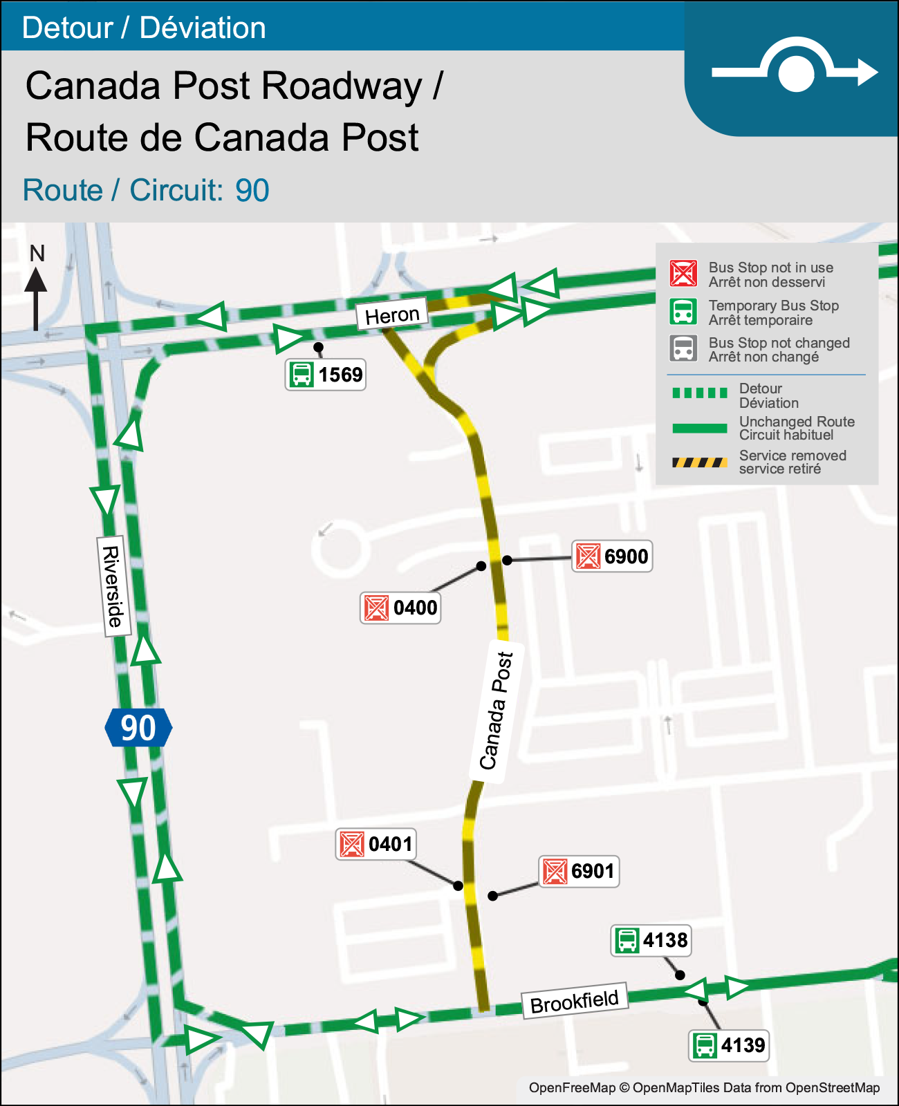 Detour map for Route 90.