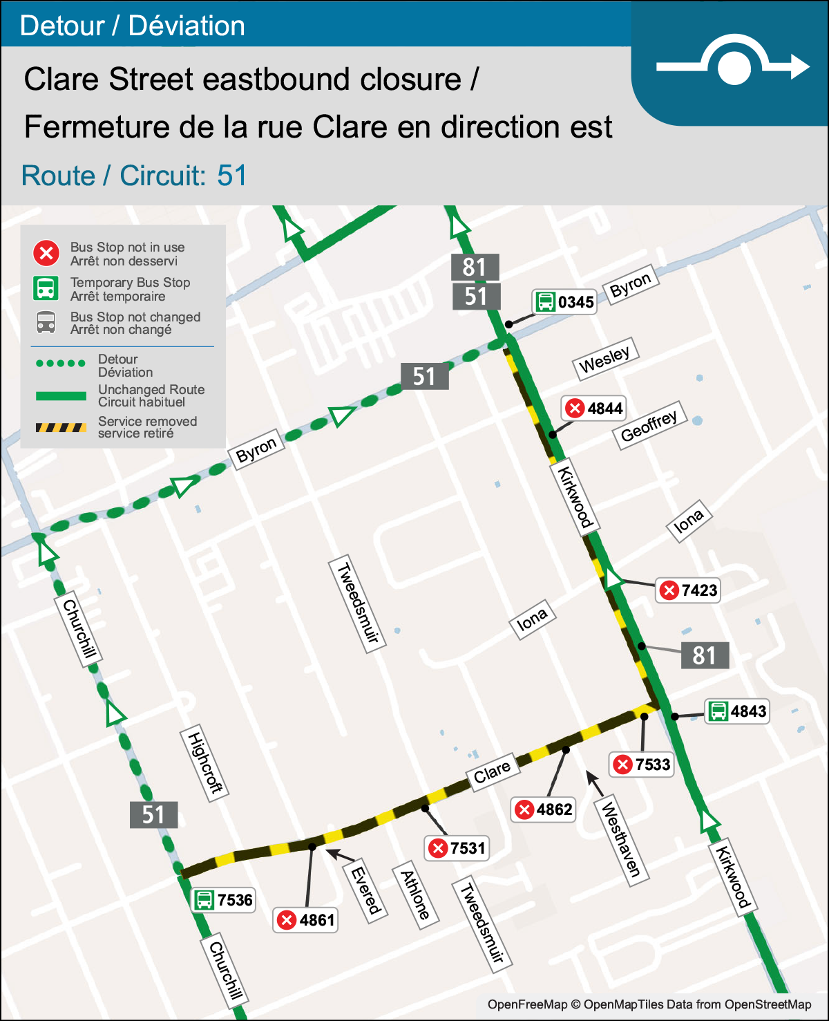 Detour map for Route 51.