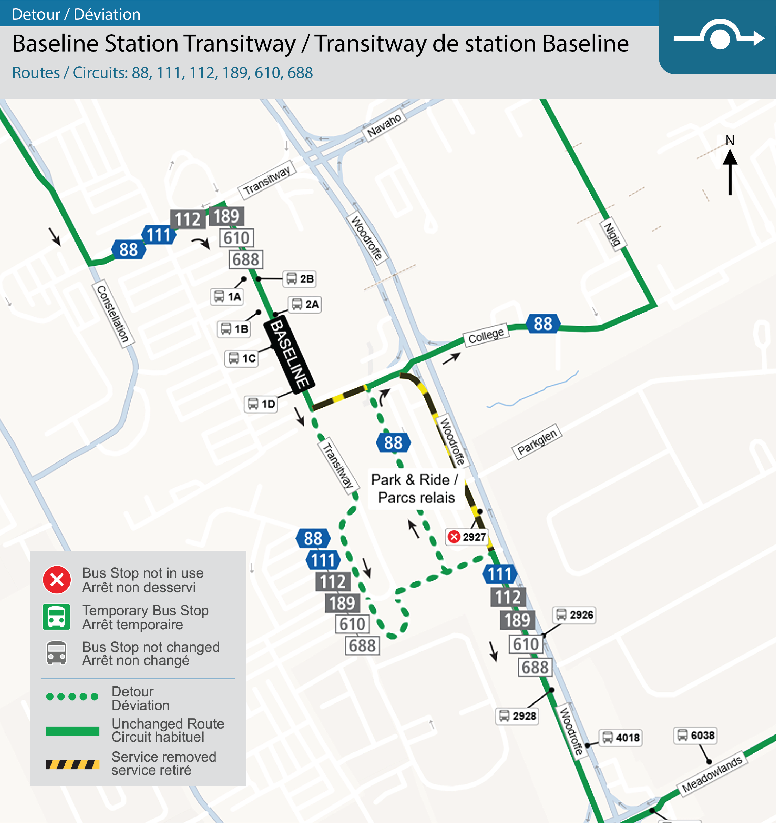 Detour map for Routes 88, 111, 112, 189, 610, 688.