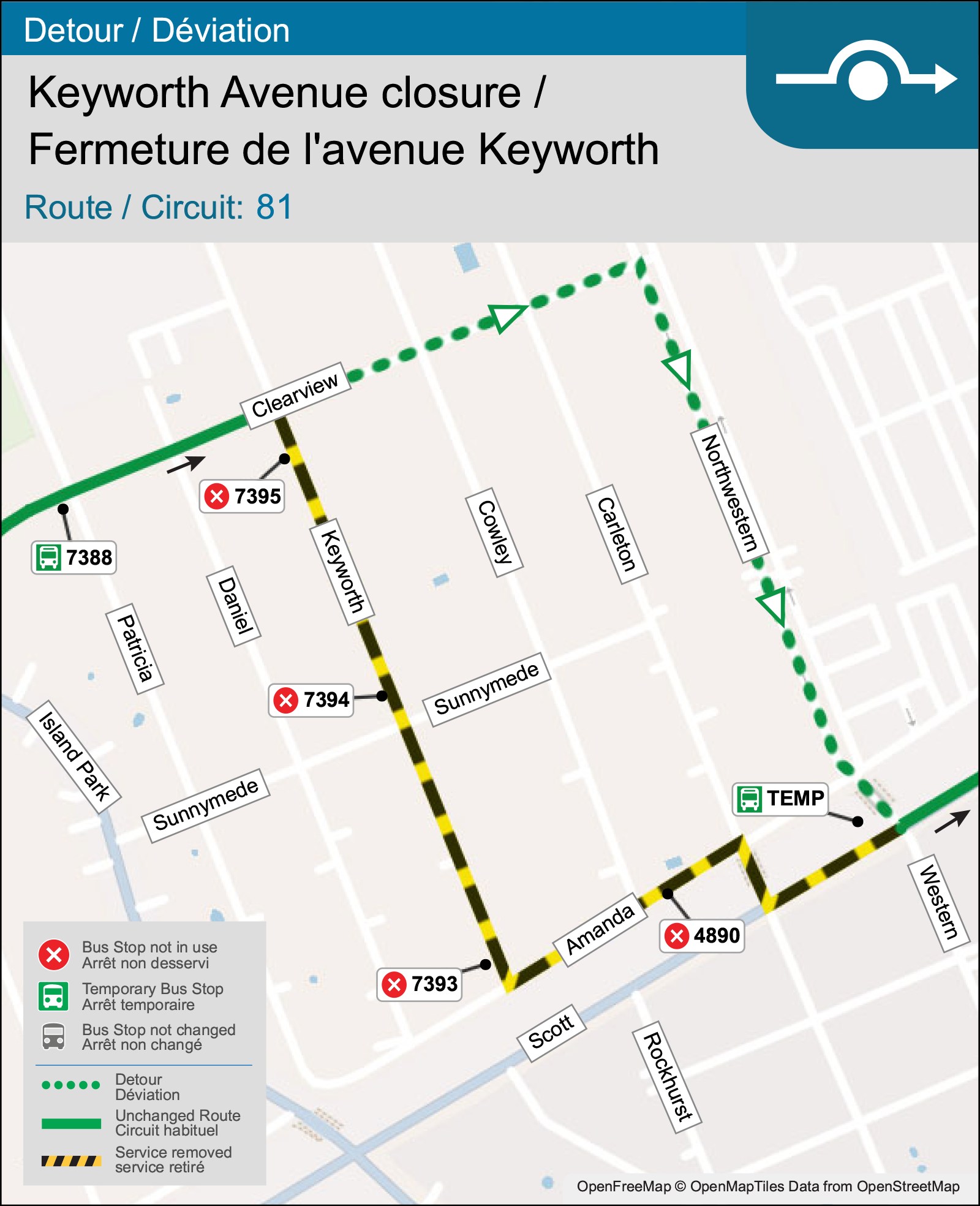 Detour map for Route 81.