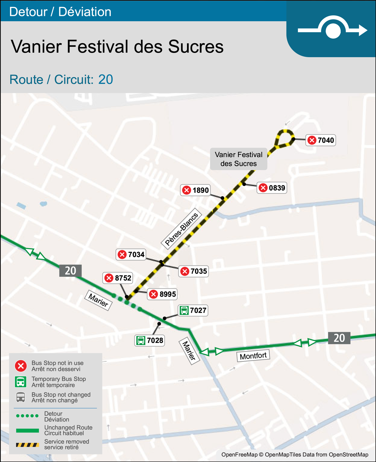 Detour map for Route 20.