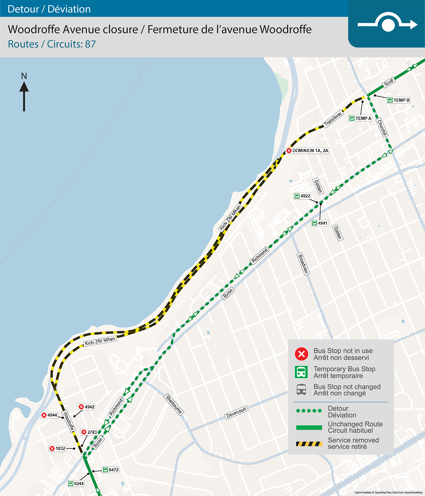 Detour map for Route 87.