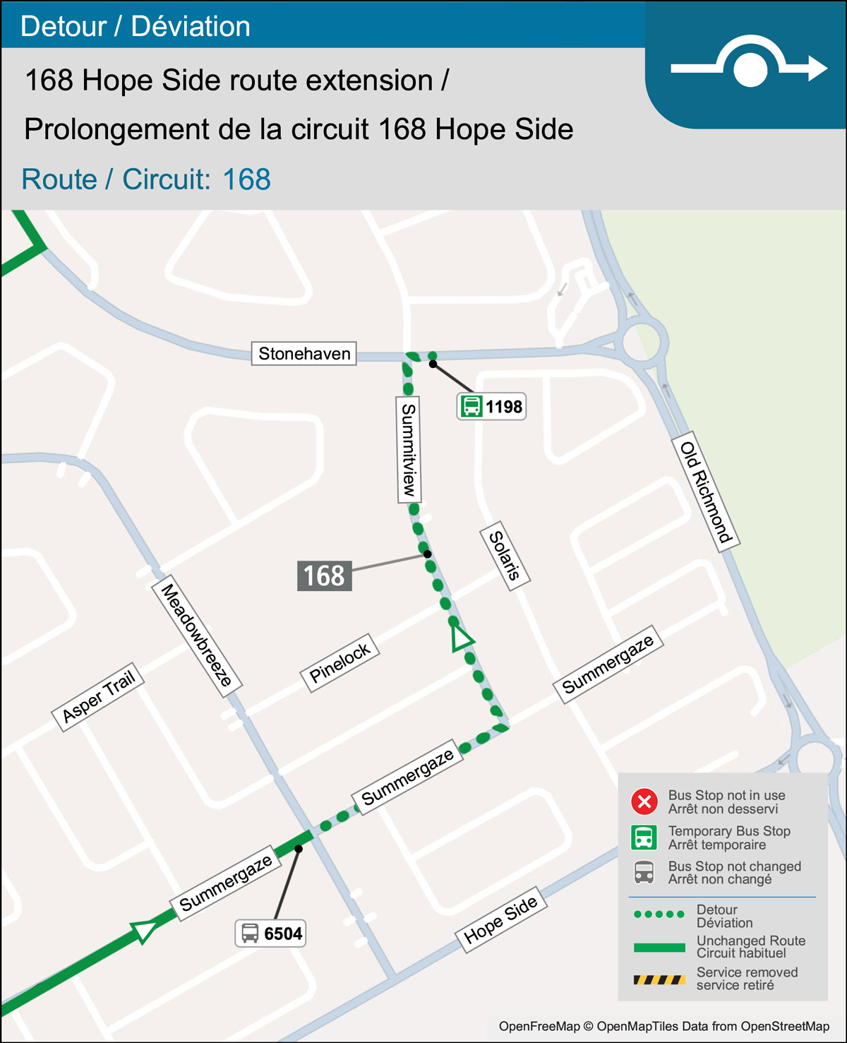 Detour map for Route 168.