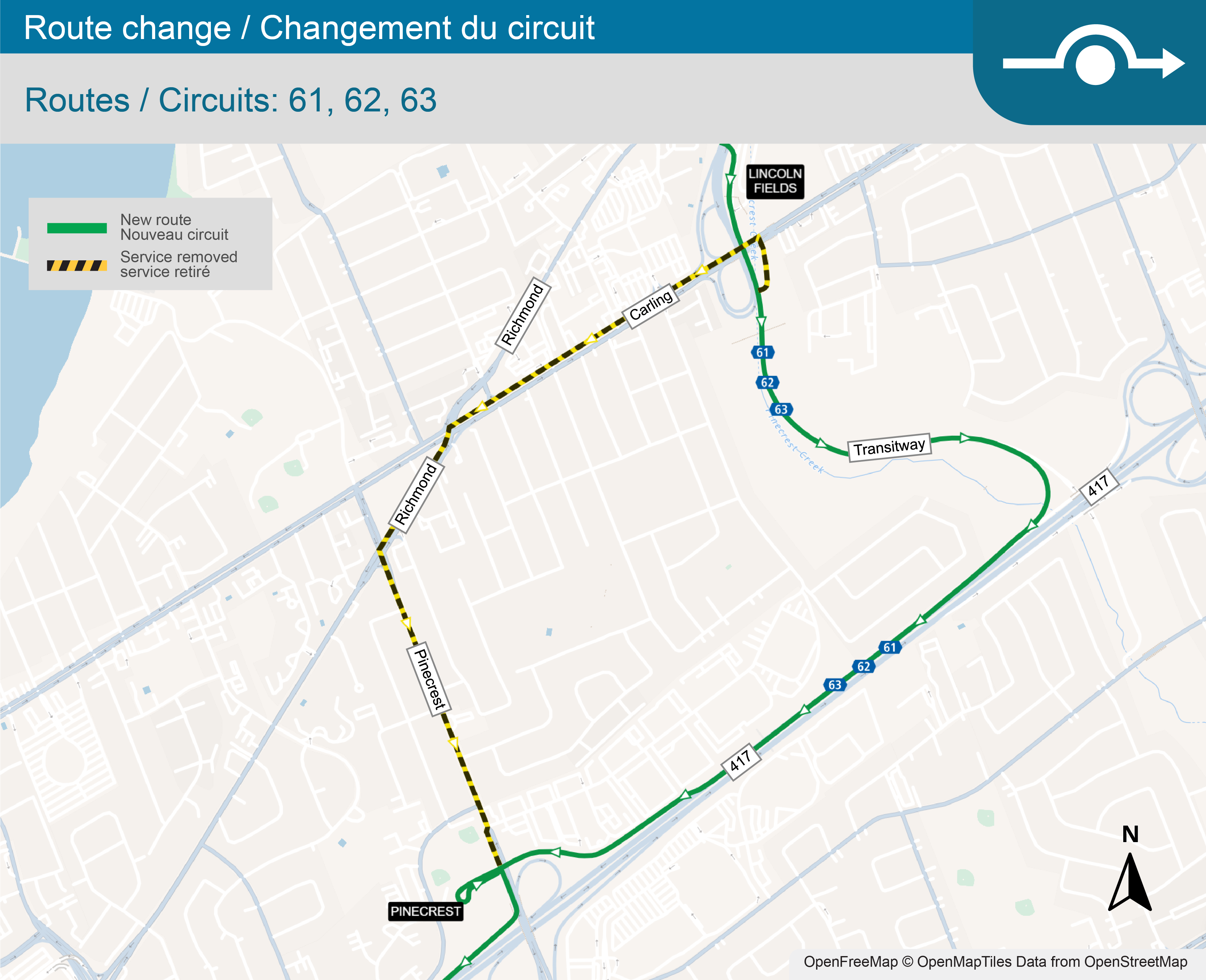 Detour map for Route 61, 62, 63.