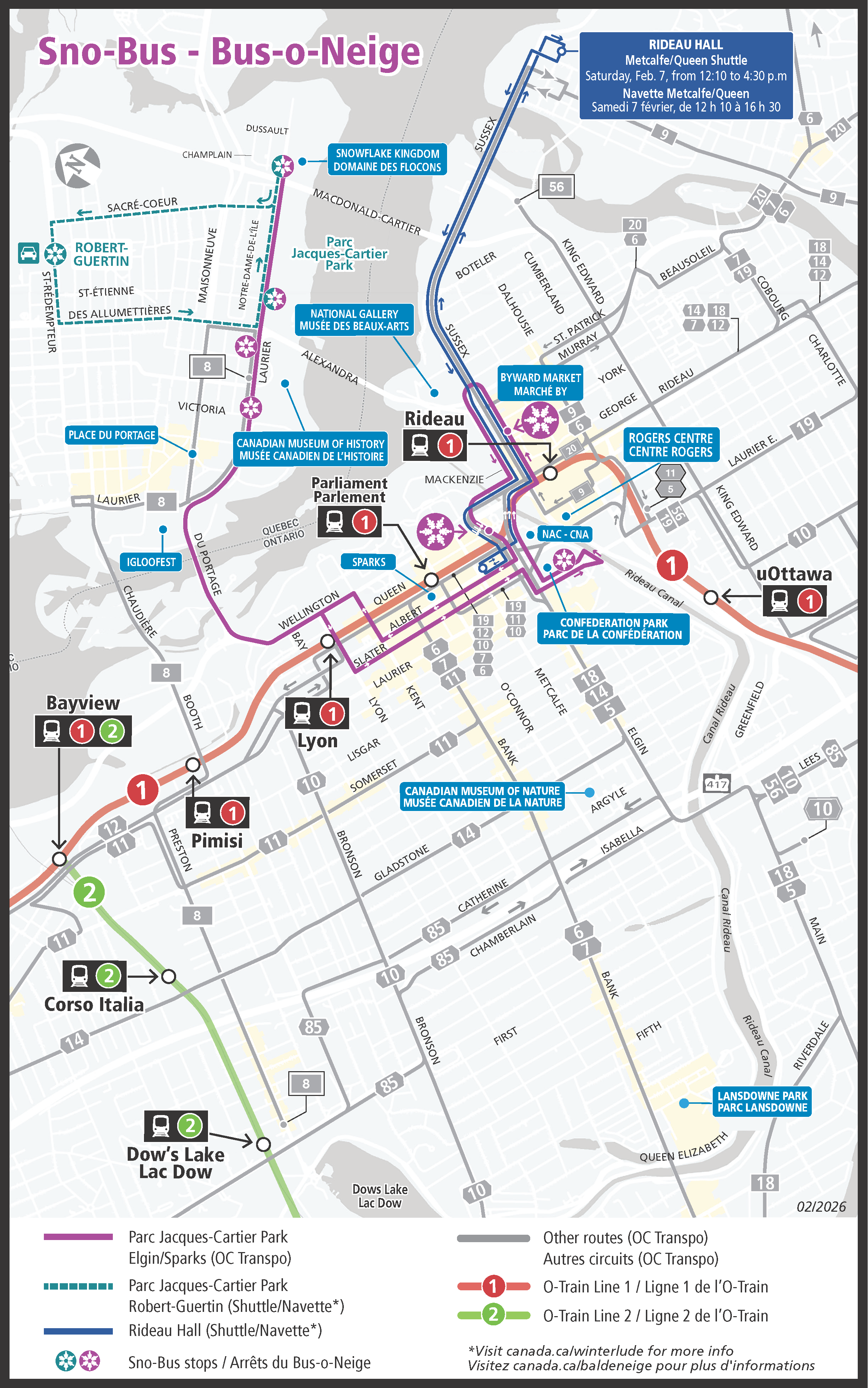 Map for Winterlude Sno-Bus routing