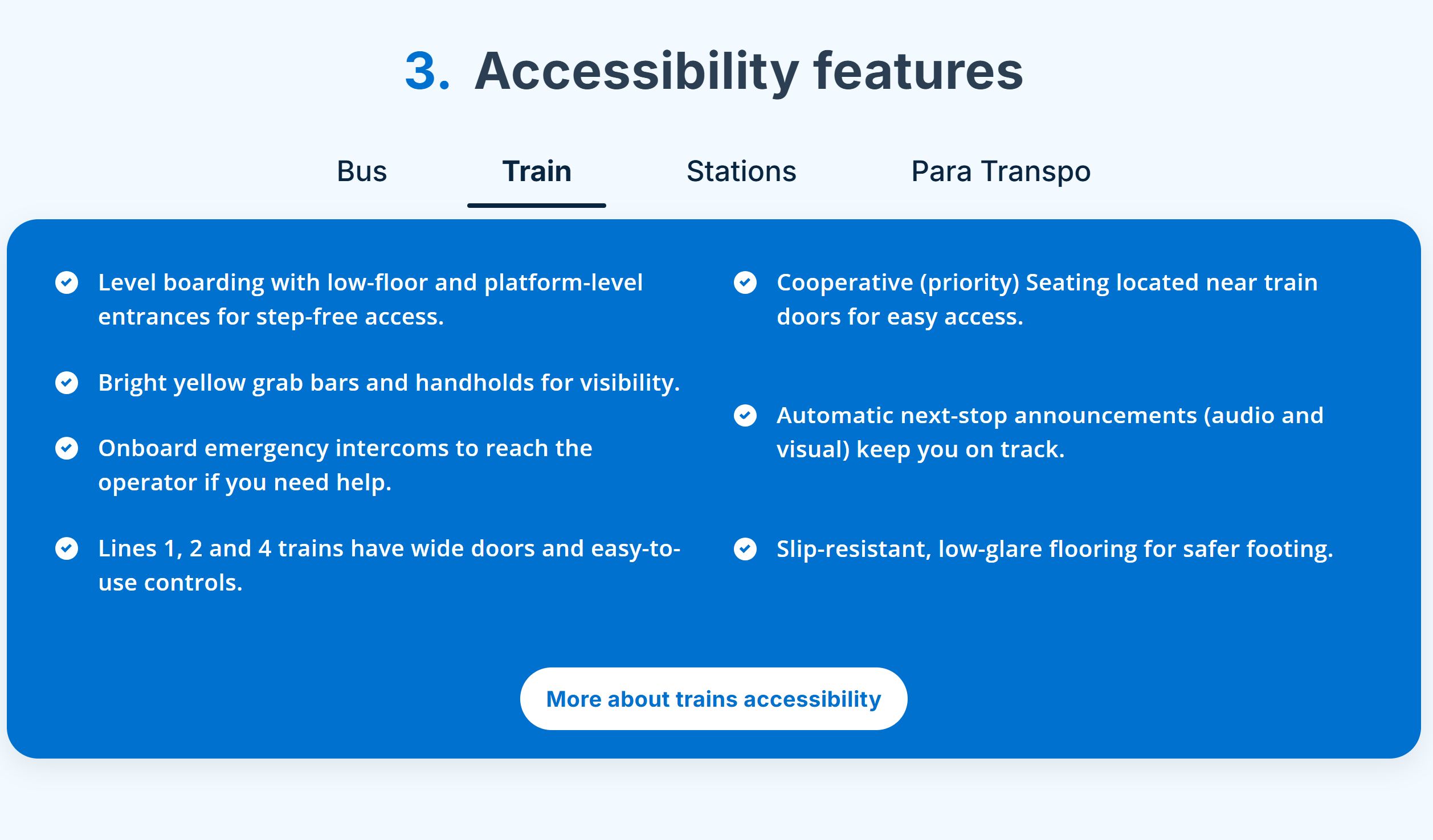 A screenshot of the accessibility features in the accessibility page in mobile screen size