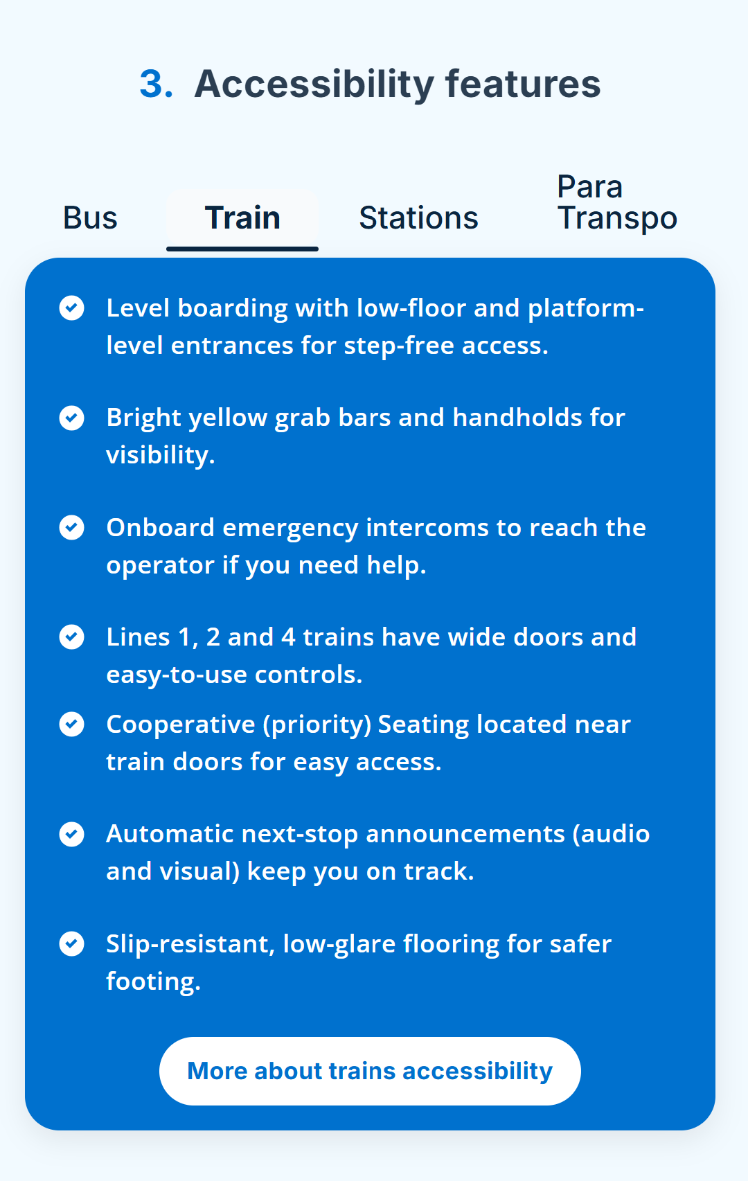 A screenshot of the accessibility features in the accessibility page in desktop screen size