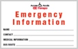 Carte renseignements en cas d'urgence