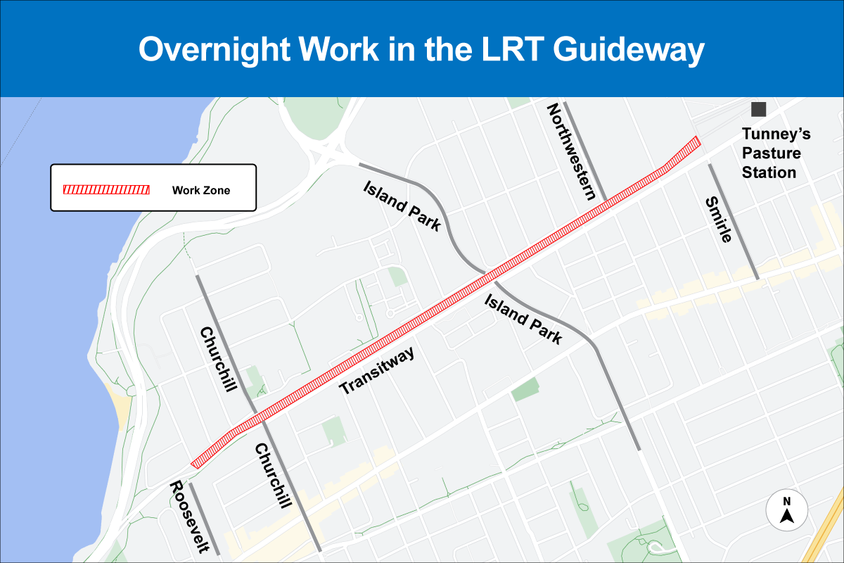 Image - Avril - juin 2024 : Travaux de nuit entre l’avenue Roosevelt et la station Tunney’s Pasture