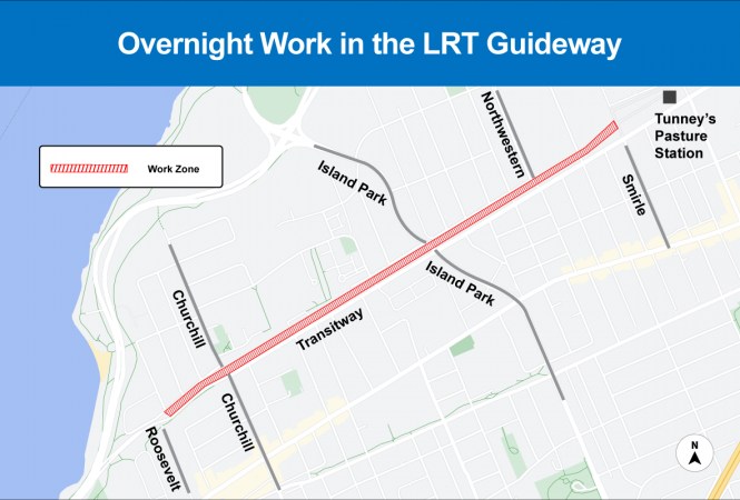 Image - Avril - juin 2024 : Travaux de nuit entre l’avenue Roosevelt et la station Tunney’s Pasture