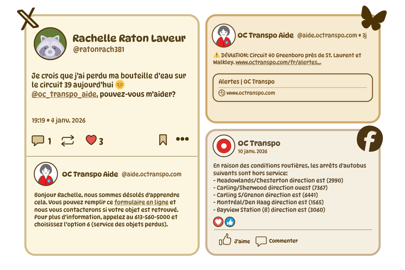 Les AAC surveillent les messages sur l’ensemble des plateformes et aident à diffuser les mises à jour de service dont les usagers ont besoin.