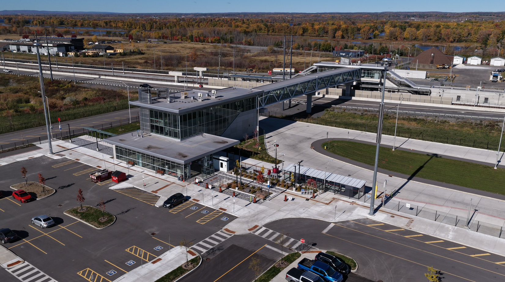The Trim Station Park-and-Ride features a large bus loop for seamless transfers and a newly finished pedestrian bridge.